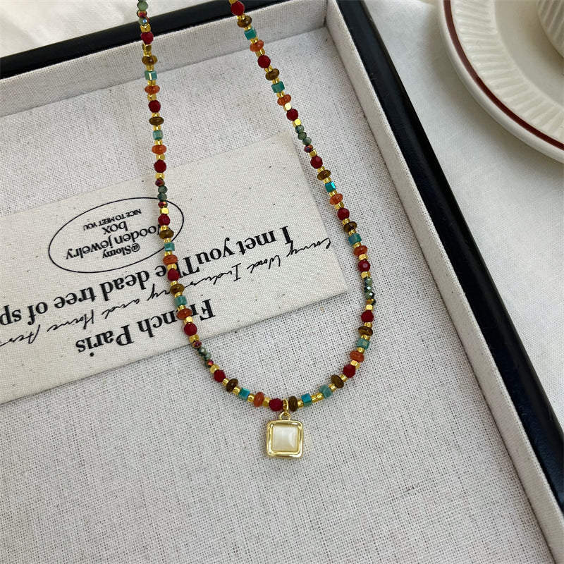 Maillard Collection Crystal Cat's Eye Stone Pendant Necklace—Vintage, Luxe, Dainty & Versatile Sweater Chain (TX07)