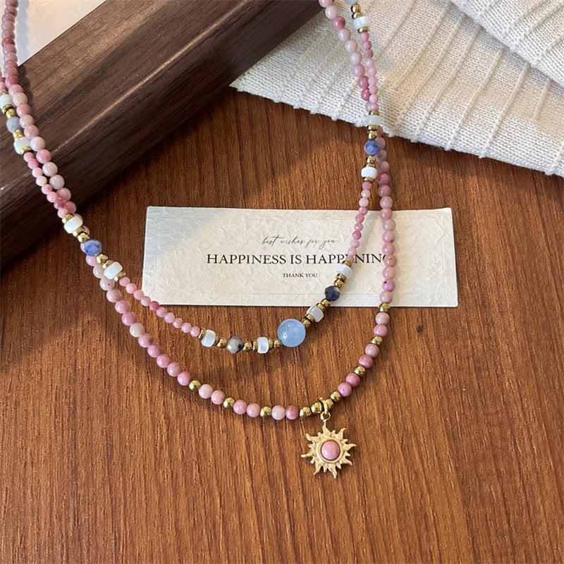 Resort-Style Versatile Collarbone Chain - Natural Stone Beaded Titanium Steel Layered Necklace (TX03)