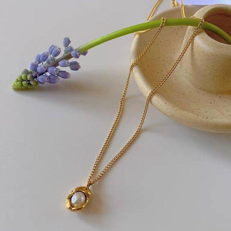 Minimalist Niche Minimalist Geometric Freshwater Pearl Pod Necklace - Collarbone Chain (TX01)