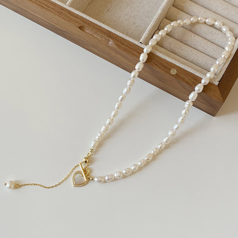 French Gentle Natural Pearl Heart Shell Necklace (TX10)