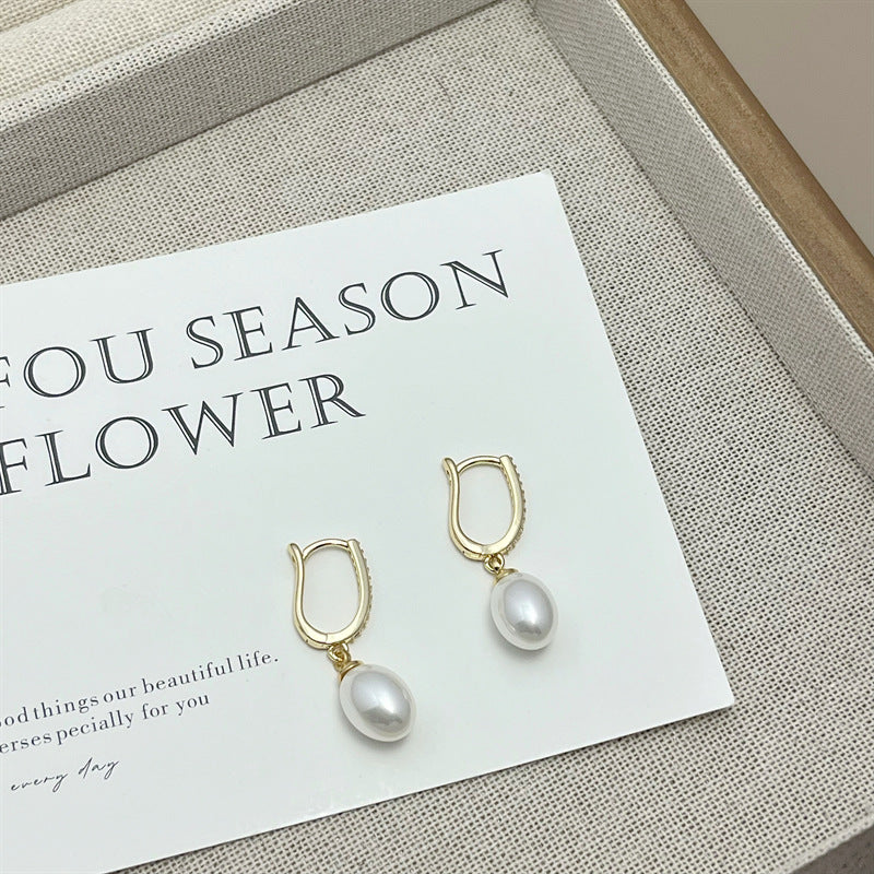 U-shaped Tassel Teardrop Pearl Pendant Earrings (TE34)