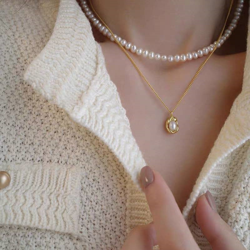 Minimalist Niche Minimalist Geometric Freshwater Pearl Pod Necklace - Collarbone Chain (TX01)