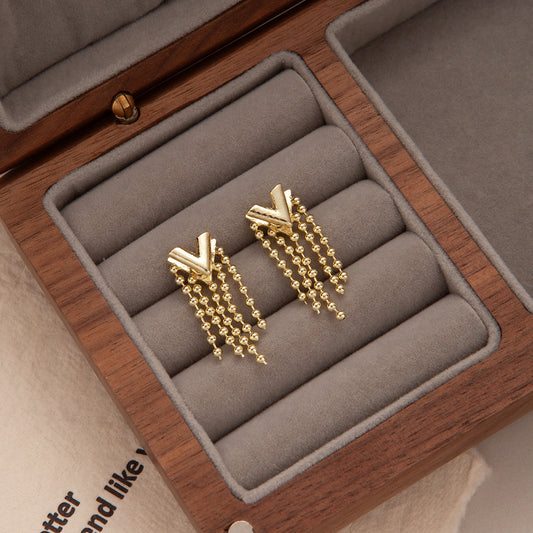 Alloy V-shaped Tassel Earrings with Silver Needles(TE13)