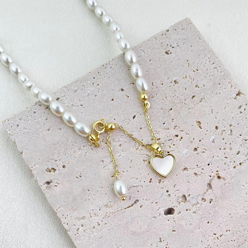 French Gentle Natural Pearl Heart Shell Necklace (TX10)