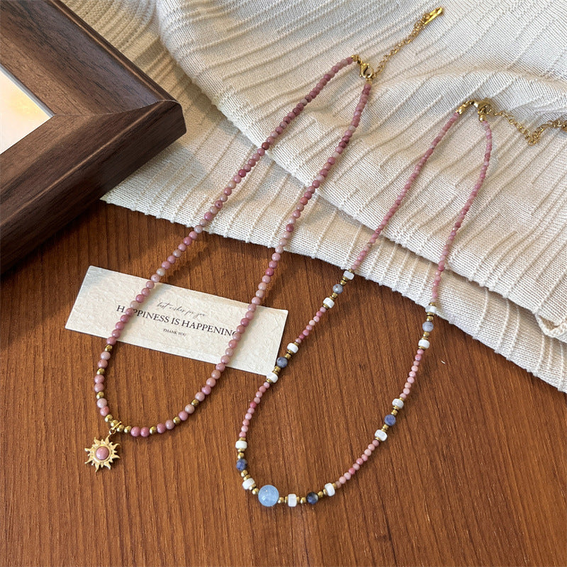 Resort-Style Versatile Collarbone Chain - Natural Stone Beaded Titanium Steel Layered Necklace (TX03)