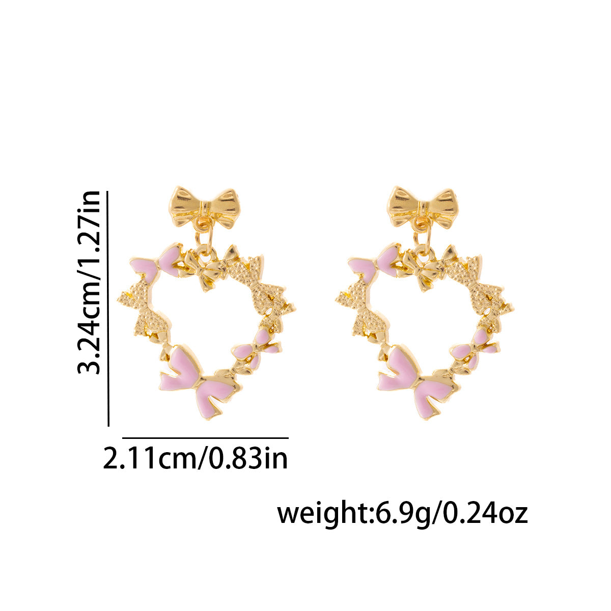 High-End Hollow Heart Bow Alloy Stud Earrings with Silver Plated Needles (TE04)