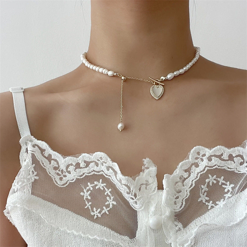 French Gentle Natural Pearl Heart Shell Necklace (TX10)