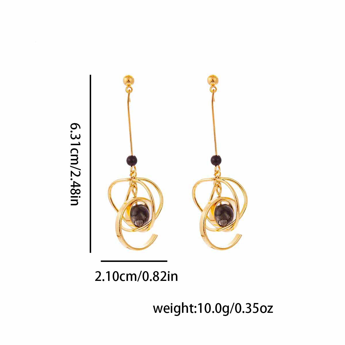 Obsidian Planetary Orbit Dark-style Earrings Niche Studs with Long Pendants (TE21)