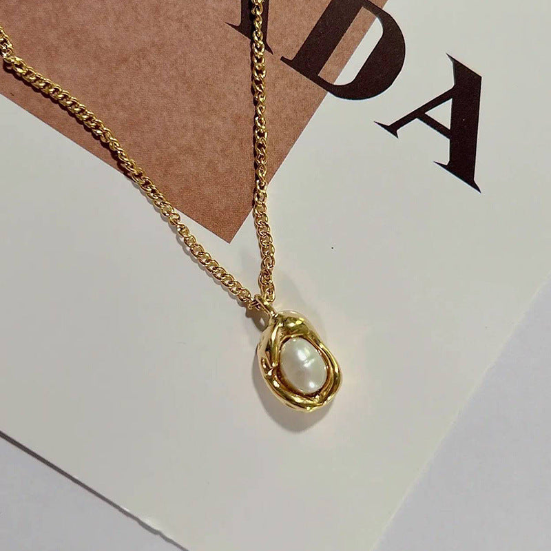 Minimalist Niche Minimalist Geometric Freshwater Pearl Pod Necklace - Collarbone Chain (TX01)