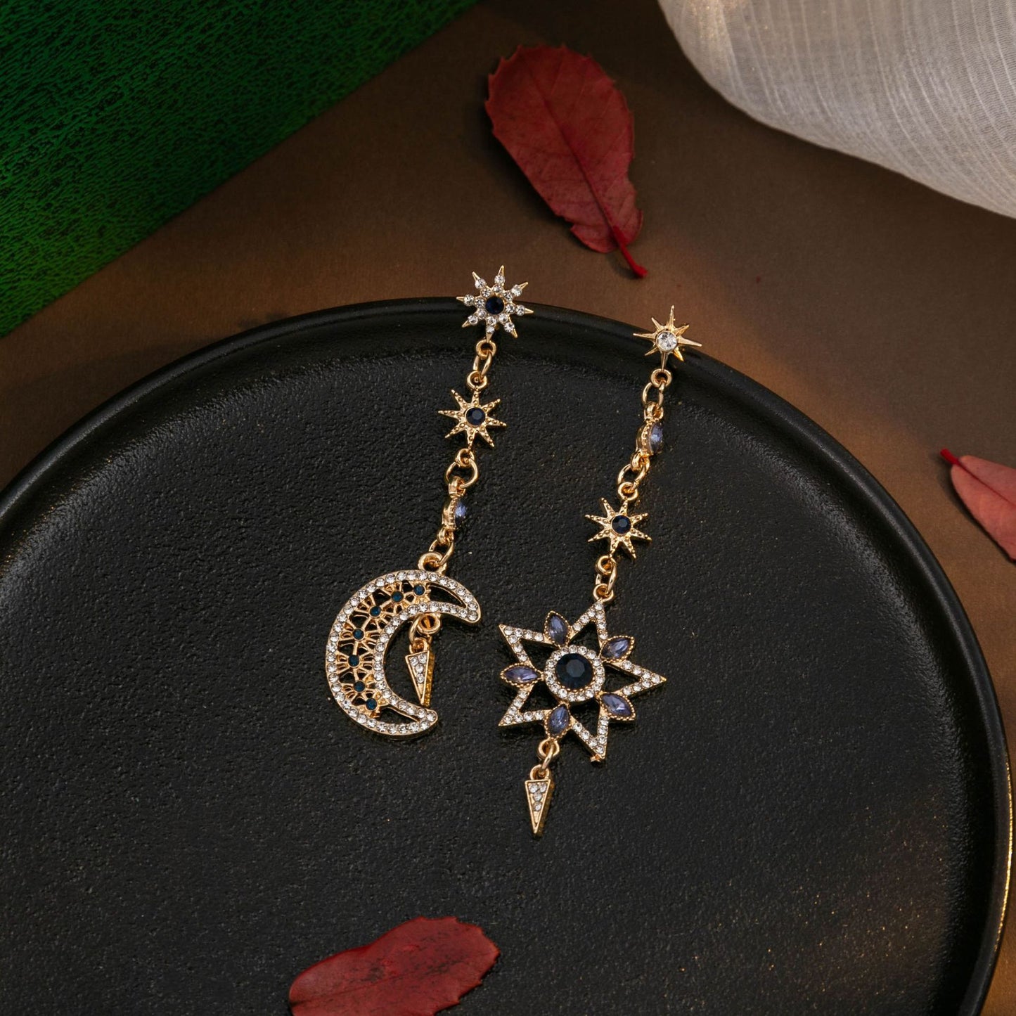 Asymmetric Star & Moon Drop Earrings (TE24)